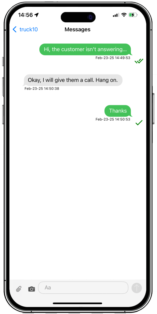 DriverLink two-way driver and dispatcher messaging screen