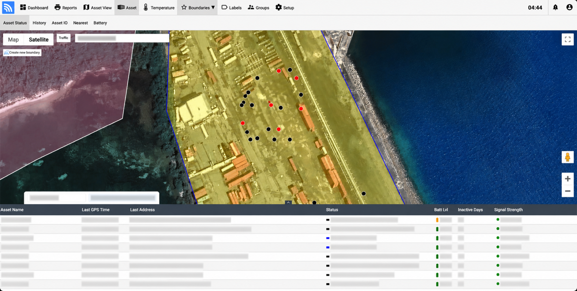 Redacted container tracking dashboard at an intermodal terminal