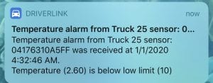 DriverLink temperature alert