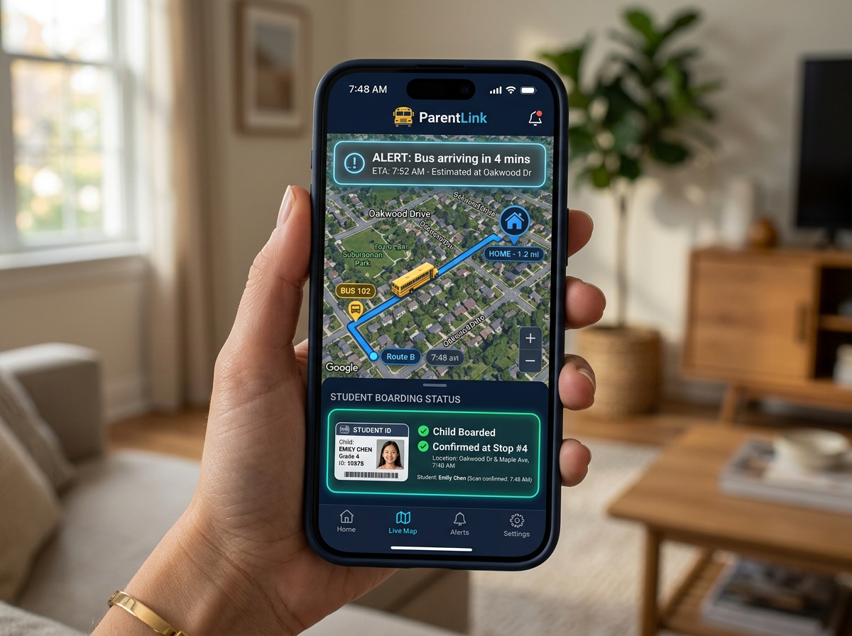 الروابط اللاسلكية تطبيق ParentLink School Bus Tracker Mockup Legacy Image