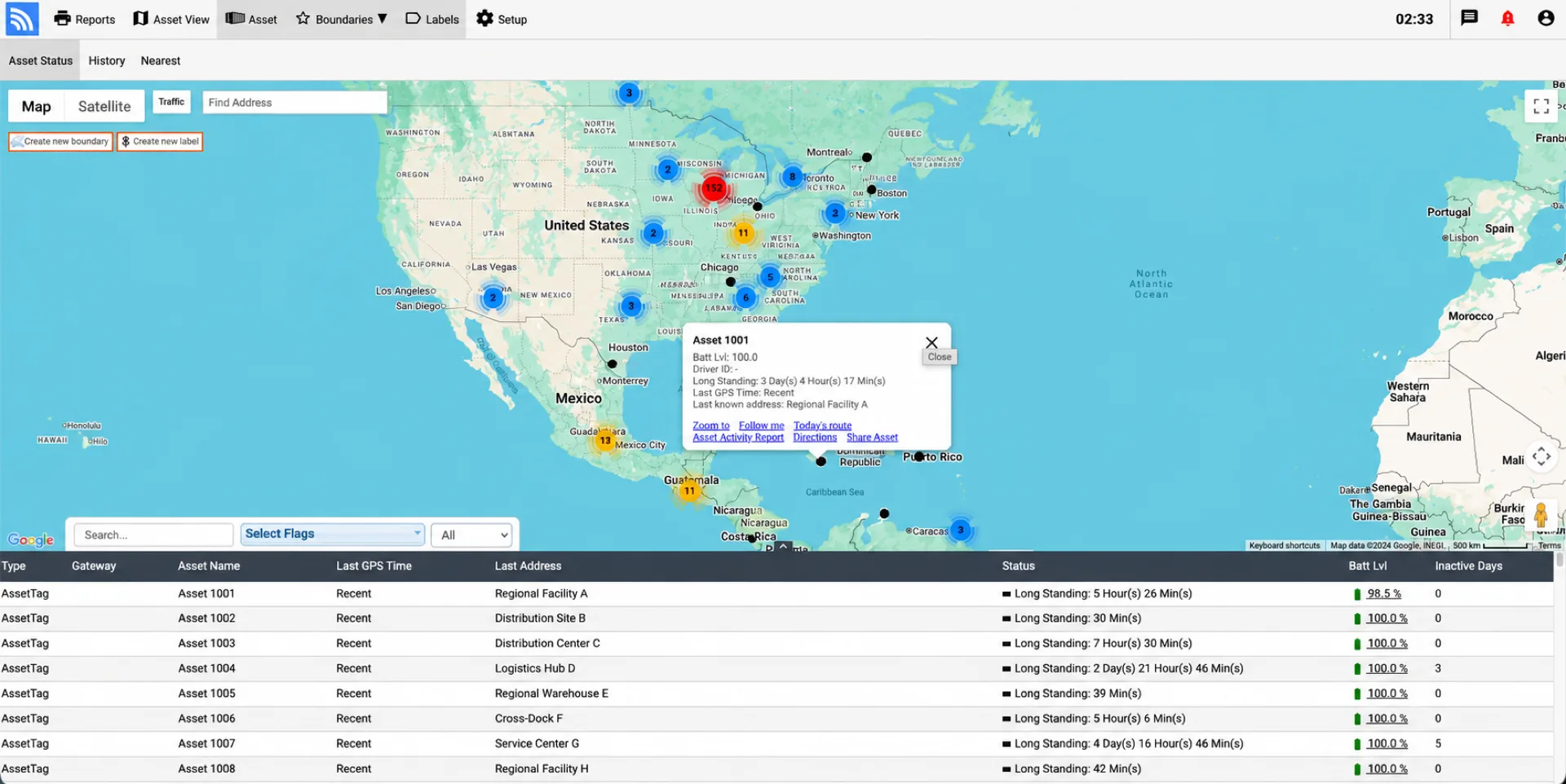 Fleet.Net Air Tracker global asset map