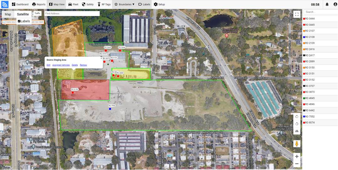 Fleet.Net equipment geofences and movement alerts across an active jobsite