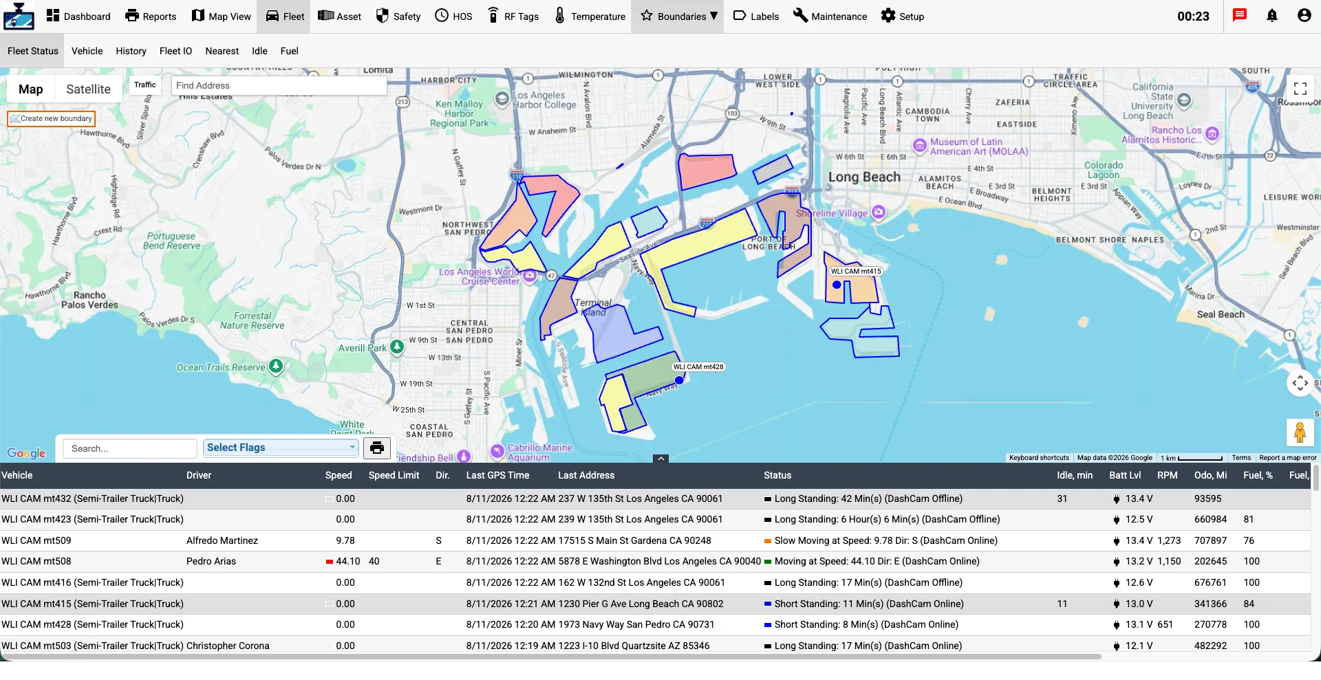 Fleet.Net geofence boundaries and location alerts