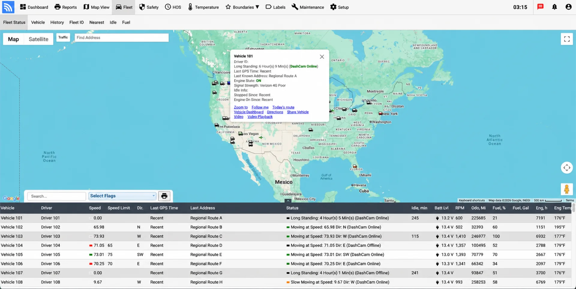 Fleet.Net nationwide fleet map and vehicle status