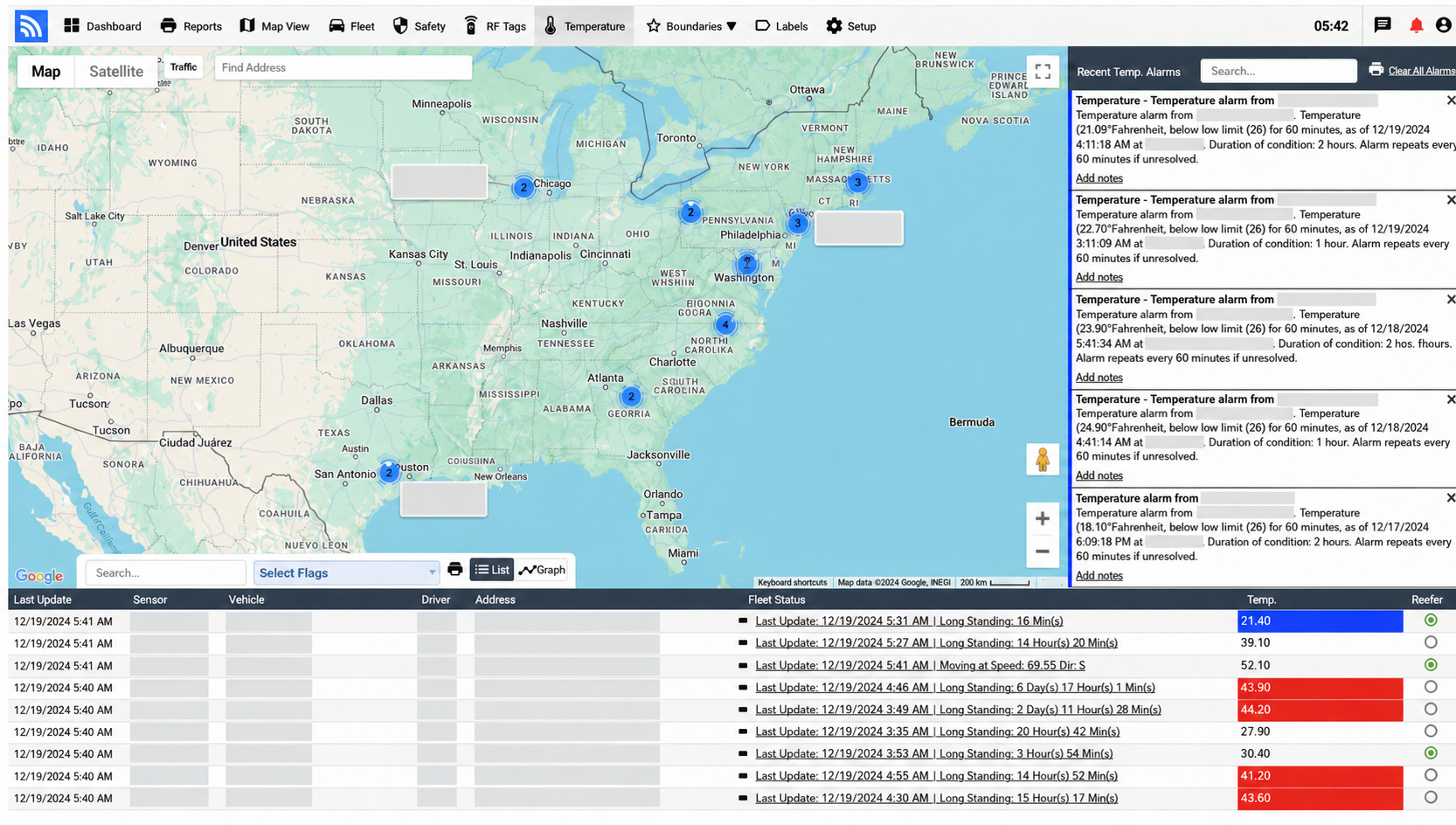 Fleet.Net platform view for An All-In-One Refrigerated Trailer Temperature Monitoring Solution Integrated with Fleet Management